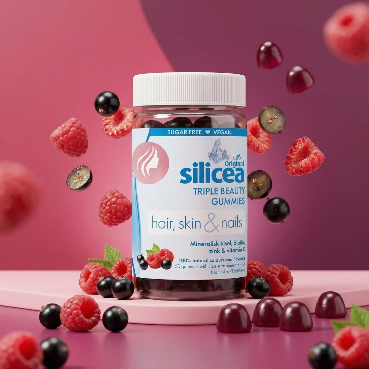 Original Silicea Triple Beauty Gummies med hallon och svarta vinbär
